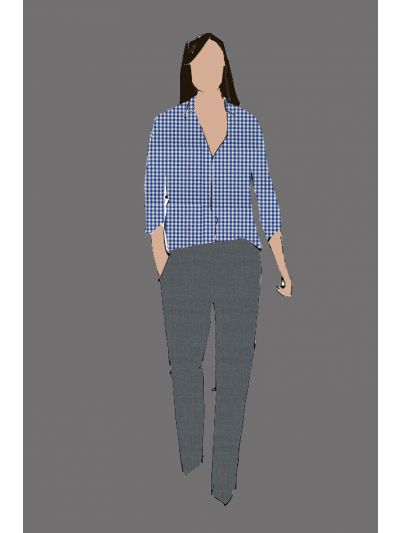 182139 - Uniform Shirt Ladies Check Blue & White (Telecom)